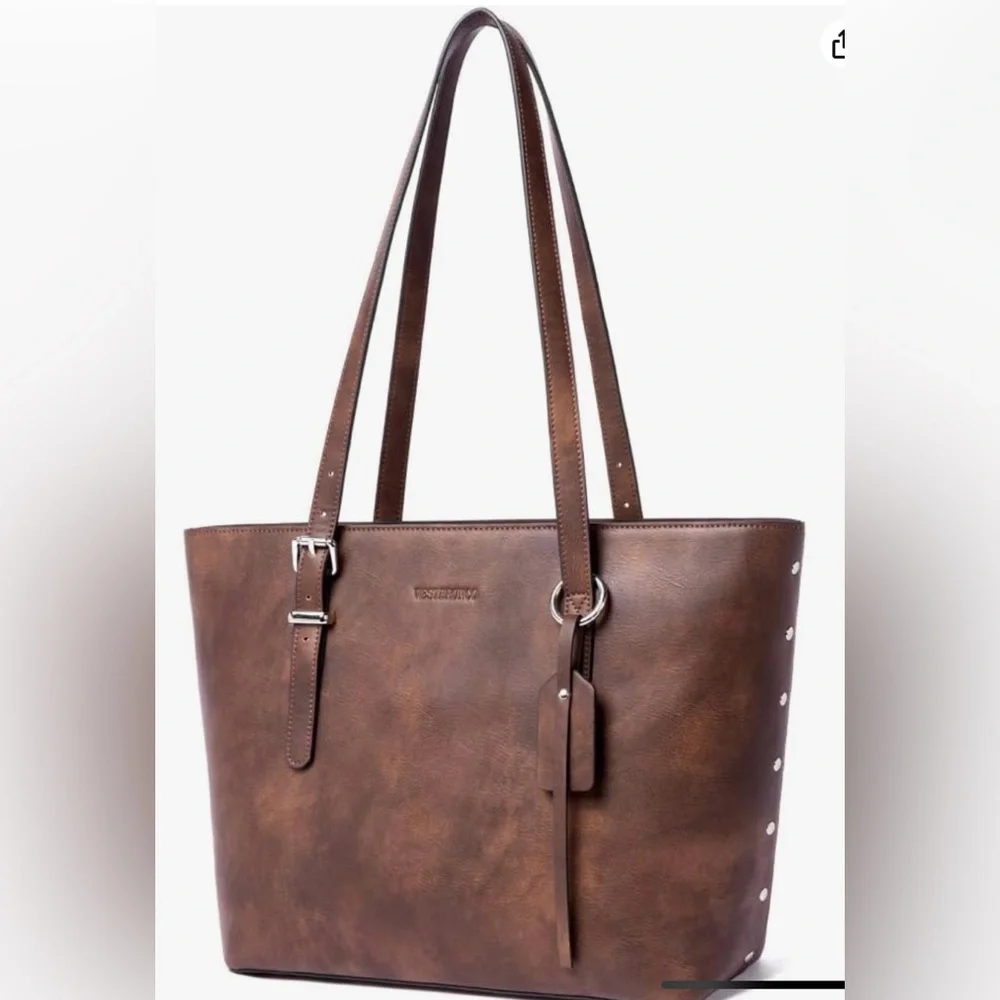 Westbronco Vegan Leather Tote Bag in Coffee Color - Picture 2 of 14